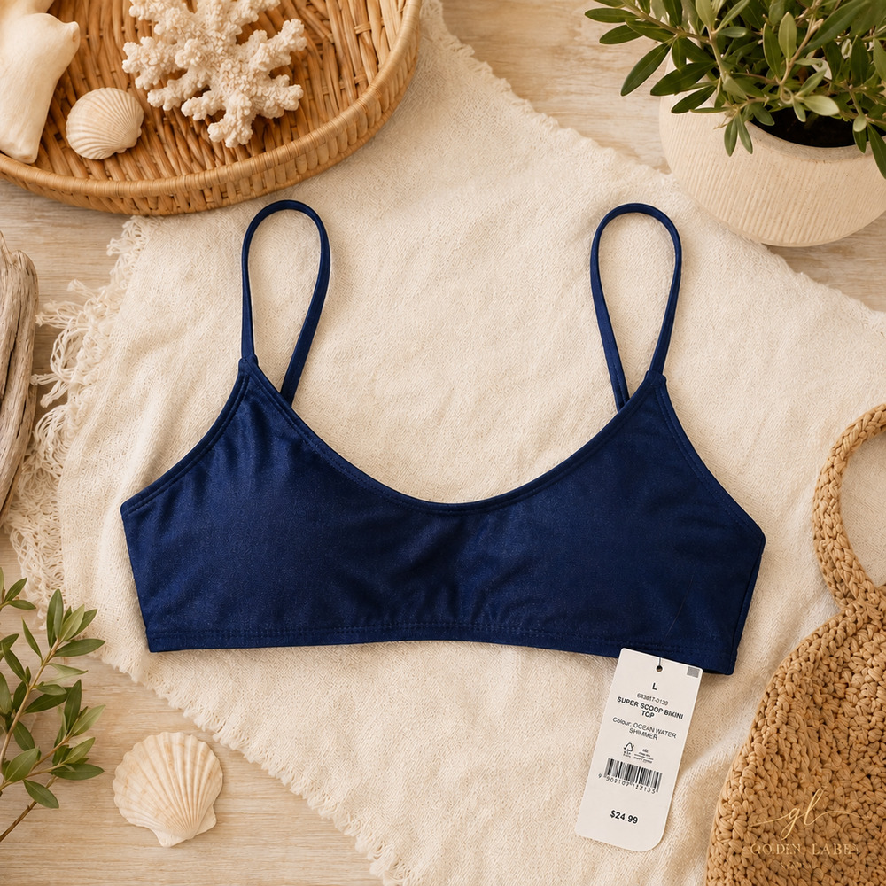 Cotton On Body Super Scoop Bikini Top Large Ocean Water Shimmer NWT Blue